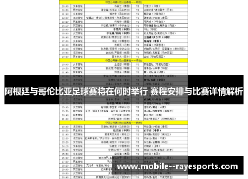 阿根廷与哥伦比亚足球赛将在何时举行 赛程安排与比赛详情解析